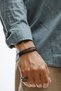 Genuine Leather Black and Tan Striped Hematite Men's Bracelet - 3