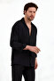 Men's Summer Shirt - Black, Oversize, Textured, LonG Sleeve, Loose Fit - 2