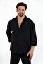 Men's Summer Shirt - Black, Oversize, Textured, LonG Sleeve, Loose Fit