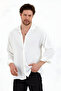 Men's Summer Shirt - White, Oversize, Textured, LonG Sleeve, Loose Fit - 2