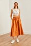 Women's Cinnamon Pocket Elastic Waist Midi Woven Bell Skirt Etk- 19000271 - 2