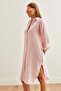 Women's Candy Pink Muslin Shirt Dress with Oval Slits on the Sides Elb- 19002243 - 5