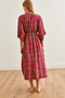 Women's Fuchsia Green Double Breasted Collar Elastic Waist Slit Woven Dress Elb-19002241 - 2