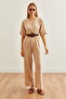 Women's Stone Short Sleeve Double Breasted Jumpsuit with Belt Tlm- 19000156 - 2