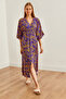 Purple Orange Double Breasted Collar - Elastic Waist Slit Women's Woven Dress ELB- 19002241 - 3
