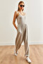 Women's Gray Elastic Waist Strap Soft Textured Jumpsuit Tlm- 19000155 - 4
