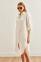 Women's White Side Oval Slit Muslin Shirt Dress Elb- 19002243 - 5