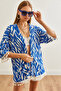 Women's Zebra Blue Tasseled Loose Knitted Kimono Kmn-00000056