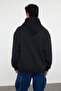 Siyah Oversize/Geniş Kesim Kapüşonlu İçi Polar/Sıcak Tutan Sweatshirt TMNAW23SW00195 - 5