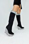 Black Suede Silver Wedge Heeled Women's Boots Kelly - 4