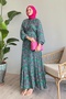 Green Viscose Dress with Buttoned Ethnic Belt - 3
