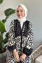 Print Balloon Sleeve Ecru Viscose Dress - 2
