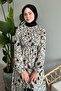 Beige Chiffon Dress - Abstract Brush Pattern - 5