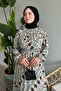 Beige Chiffon Dress - Abstract Brush Pattern - 2