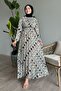 Beige Chiffon Dress - Abstract Brush Pattern