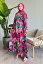 Floral Fuchsia Viscose Dress with Belt - 3