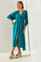 Women's Turquoise Double Breasted Collar Front Slit Dress 60251487 - 7