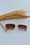 Unisex Women Men Uv400 Protected Rectangular F Lettered Brown Gold Metal Sunglasses