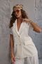 Women's Linen Padded Short Sleeve Jacket and Trousers Set - 4