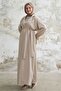 Beige Set with Stone Detailed Linen Dress - 3