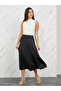 Solid Elastic Waistband A-Line Midi Skirt with Pocket Detail - 2