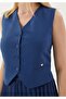V-Neck Woven Stylish Indigo Vest with Belt Detail