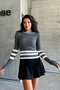 Women's Anthracite Thick Striped Crew Neck Knitwear Sweater - 6