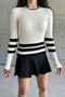Women's Ecru Thick Striped Crew Neck Knitwear Sweater - 2