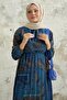 Viera Shawl Patterned Blue Chiffon Dress with Belted Collar - 2
