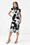 Women's digital print sandy fabric slit design stand collar padded sleeveless midi dress 12271