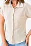 Women's Gofre Fabric Short Sleeve Pocket Detailed Beige Shirt 9628 - 2
