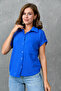 Cobalt Blue Gofre Fabric Short Sleeve Pocket Design Shirt 9628 - 7