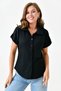 Women's Seersucker Short Sleeve Black Shirt with Pocket Detail 9628 - 7