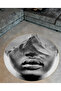 Round Black Beige Women's Face and Mountain Patterned Woven Base Carpet Miraface43 - 2