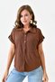Pocket Detailed Seersucker Fabric Short Sleeve Brown Shirt 9628 - 4