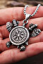 Unisex Silver Viking Compass Axe Steel Necklace - 7