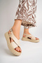 صندل نسائي من الجلد الطبيعي باللون البيج Dp-3003