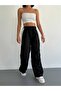 Black Parachute Fabric Trimmed Elastic Waist and Cuffs Adjustable Elastic Women's Trackpants - 4