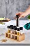 Lima 8-Piece Spice Set with Wooden Stand Salt and Pepper Shakers Set Spice Rack Black Cover