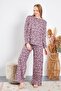 Women's Crew Neck Long Sleeve Flared Leg Pajama Set