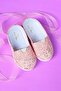 Floral Patterned Linen Baby Girl Ballerina Shoes-pink-f-485