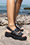 Mati̇ Women's Black Genuine Leather Sandals with Buckle - 8