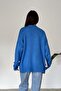 Women's Blue Standard Size Double Pocket Button Detailed Off-Shoulder Oversize Knitwear Cardigan - 5