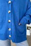 Women's Blue Standard Size Double Pocket Button Detailed Off-Shoulder Oversize Knitwear Cardigan - 2