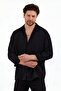 Men's Summer Shirt - Black, Oversize, Textured, LonG Sleeve, Loose Fit - 3