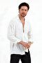 Men's Summer Shirt - White, Oversize, Textured, LonG Sleeve, Loose Fit - 3