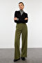 Haki Geniş Paça/Wide Leg Pilili Dokuma Kumaş Pantolon TWOSS21PL0189 - 2