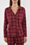 Bordo %100 Pamuklu Ekoseli Örme Pijama Takımı THMAW20PT0266 - 5