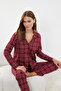 Bordo %100 Pamuklu Ekoseli Örme Pijama Takımı THMAW20PT0266 - 2