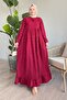 Claret Red Embroidery Dress - Patterned and Tasseled - 5